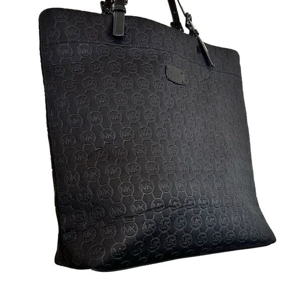 Michael Kors Signature Logo Embossed Neoprene Tote Shoulder Bag Black Large - Picture 1 of 9